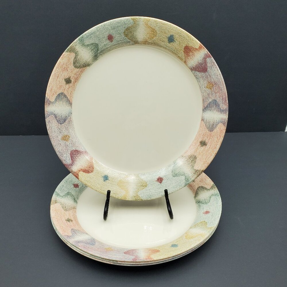 Corelle Mirage Dinner Plates Corning Multicolor Geometric Band Beige Plates